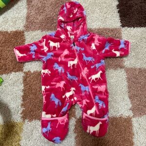 Hatley Pink and Blue Horse Print Fleece Footie